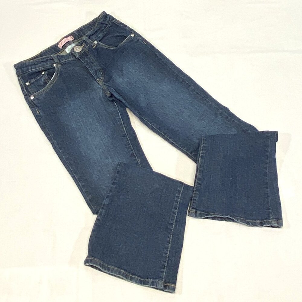 Levi's Low Rise Flared Jeweled Adjustable Waist Denim Jeans Medium Wash 14 Girl - Picture 8 of 14